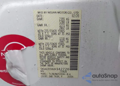 2020 Nissan Murano Sl Intelligent Awd from USA, damaged, VIN 5N1AZ2CSXLN142720